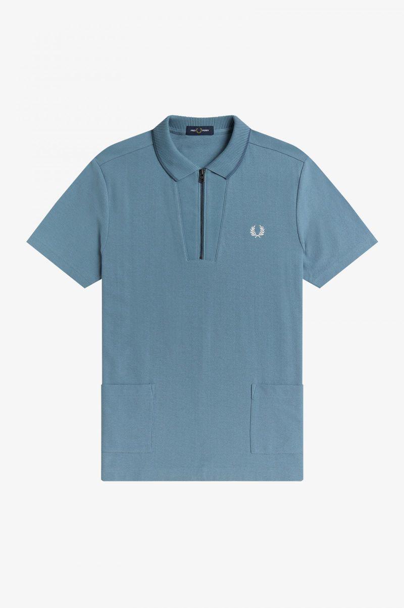 Grey Blue Fred Perry Rib Detail Neck Polo Men's Shirts | PH 1526BEXC